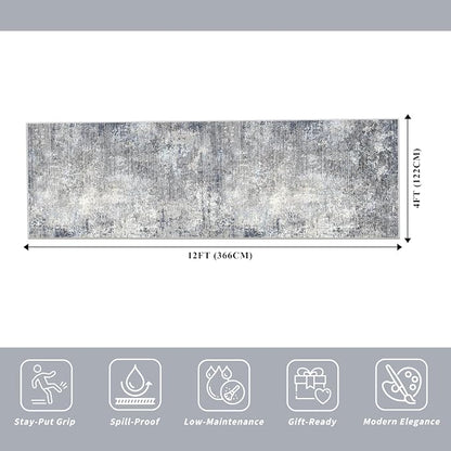 4x12 Wide Runner Rug for Hallway, Washable Non Slip Long Kitchen Rug, Soft Low - Image 2