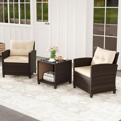 HAPPYGRILL 3 Pieces Patio Conversation Set, Outdoor Rattan Wicker Chairs & - Image 4