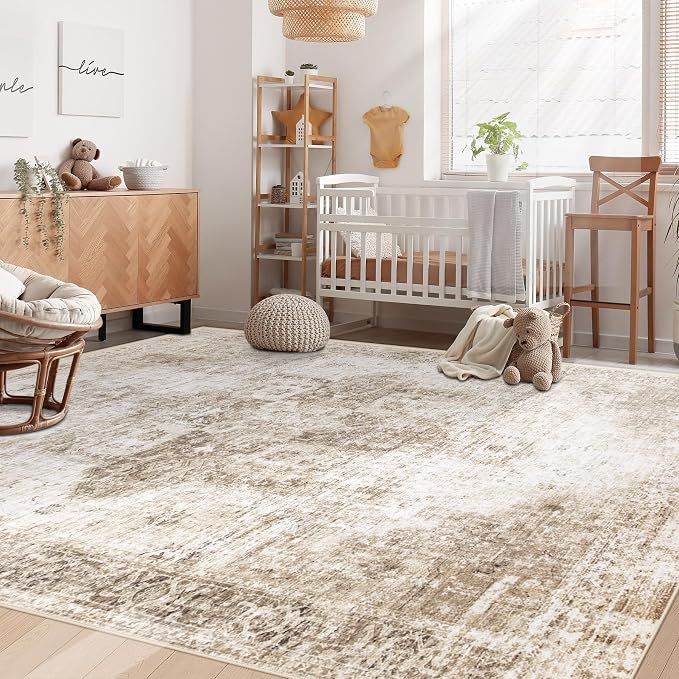 Area Rug 5x7 Washable Rug, Vintage Boho Medallion Rugs Non-Slip Soft Low Pile - Image 3