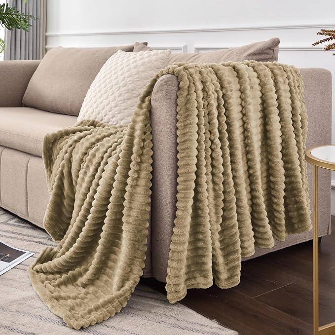 BEDELITE 3D Ribbed Jacquard Brown Fleece Twin Blanket - Image 9