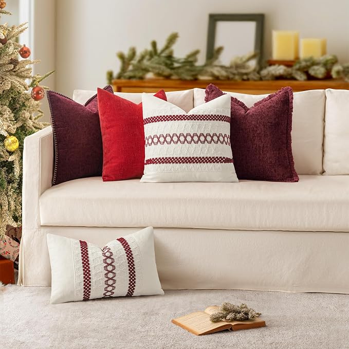 MIULEE Decorative Couch Throw Pillow Covers 20x20 Inch Burgundy Red 2 Pack | - Image 4