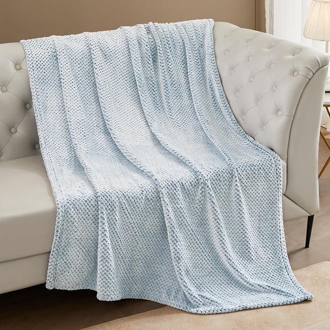 Exclusivo Mezcla Soft Waffle Fleece Bed Blanket Queen Size, Heather Blue | - Image 4