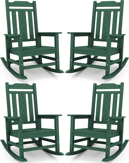 SERWALL HDPE Outdoor Rocking Chair Set of 4, Patio Rocking Chairs Set, Rocking by SERWALL