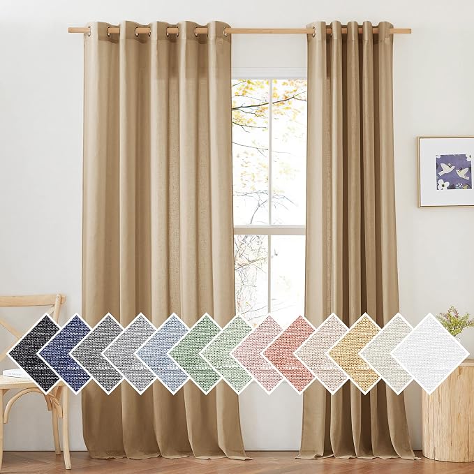 NICETOWN Sheer Linen Curtains for Sliding Glass Door, Grommet Semi Sheer Linen by NICETOWN