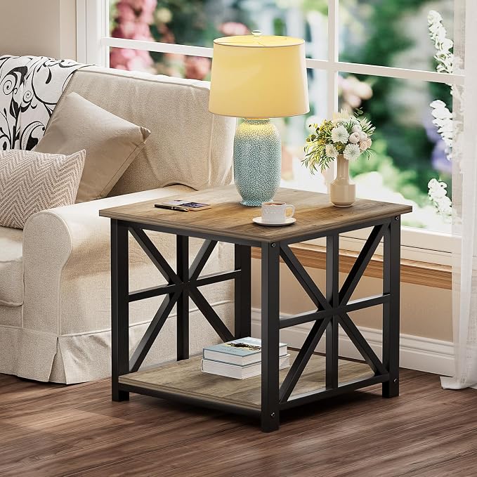 GreenForest End Table with 2-Tier Storage Shelf, 19.7 inch Side Table - Image 7