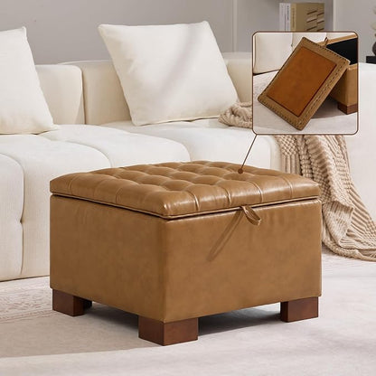 WUTUTUEE 24" Faux Leather Square Storage Ottoman by WUTUTUEE