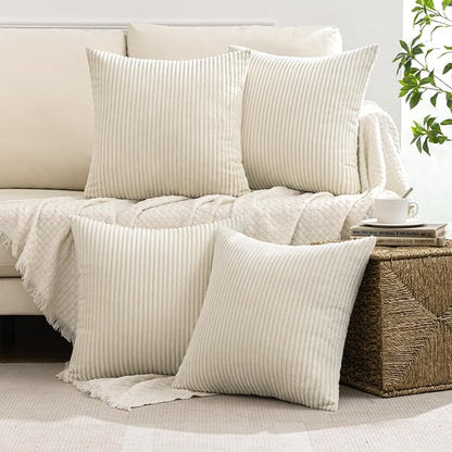 MIULEE Soft Corduroy Decorative Throw Pillow Covers Cream White 18x18 | Set of 4 - Image 2