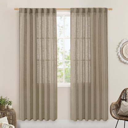 Taupe Sheer Linen Curtains 80 inch Light Filtering Semi Sheer Panels | Linen by LAMIT