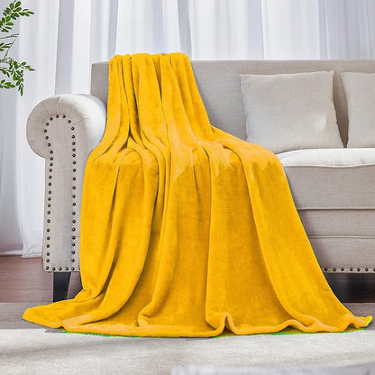 Mustard yellow Fleece Plush Throw Blanket 50"x60"for Couch Fuzzy Cozy | Super by JIAHANNHA