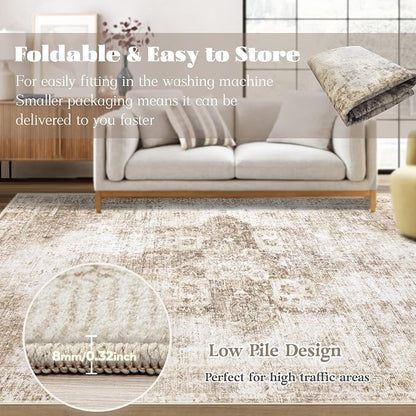 Area Rug 6x9 Washable Rug, Vintage Boho Medallion Rugs Non-Slip Soft Low Pile - Image 7