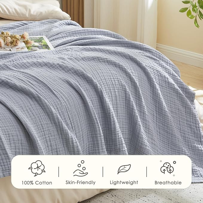 EMME Muslin Blankets for Adults Throw Blanket for Couch Breathable Gauze Soft - Image 6