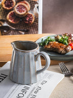 Ceramic Creamer Pitcher,17 Oz Coffee Creamer Container with Handle, Small Milk Pitcher Pourer for Sauces, Salad, Gray
