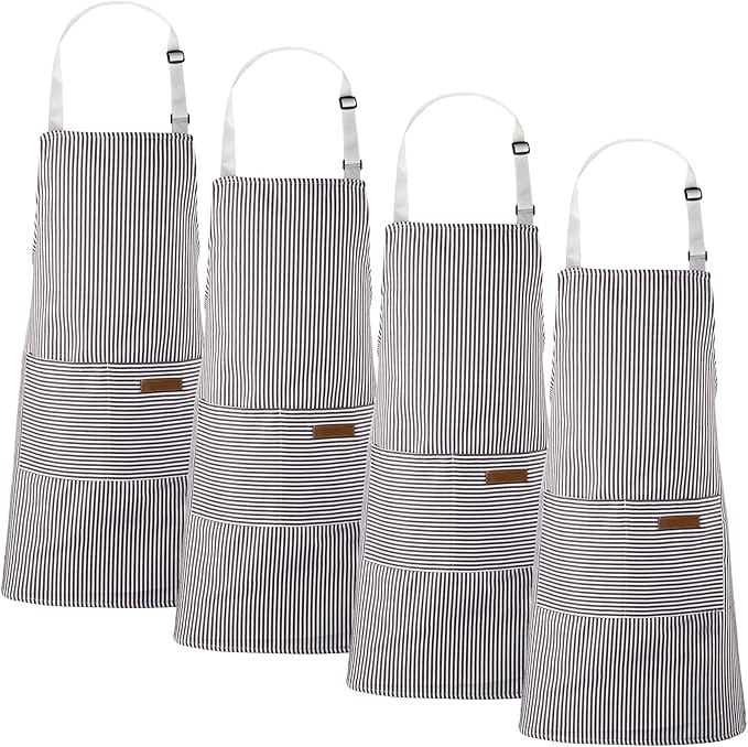 Handepo 4 Pcs Kitchen Cooking Aprons with Pockets Adjustable Waterproof Baking Apron for Women Men, Chef,BBQ, Christmas Gift