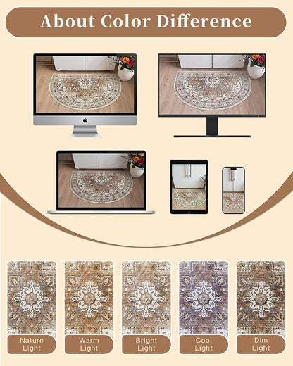 Madane Washable Half Circle Round Rug 2x3 Small Moon Rugs, Turmeric/Grey | - Image 9