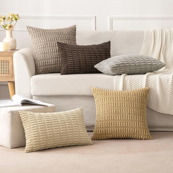 MIULEE Corduroy Decorative Throw Pillow Covers 16x16 Tan Pack of 2 | Soft - Image 5