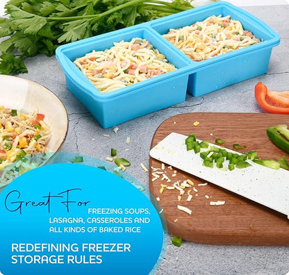 Silicone Freezer Trays with Lid,2-cup Soup Freezer Container large Ice Cube Molds with Reinforced Steel Ring Top for freezing Soup Sauce Broth Leftovers oven Dishwasher -Safe (red)