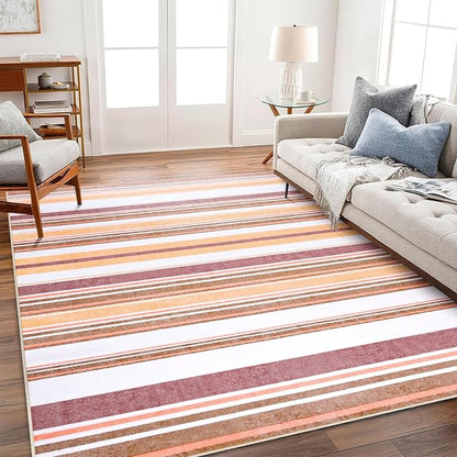 Area Rug 4x6 Red Rug Washable Rugs Non Slip Low Pile Small Carpet - Image 3