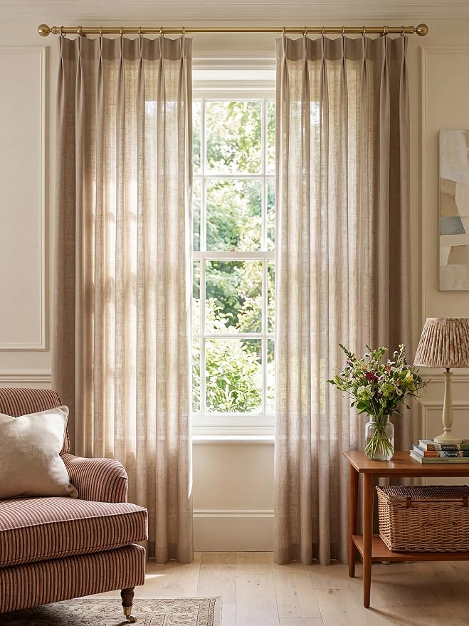 Pinch Pleated Linen Curtains 84 Inch Length 2 Panels, Light Filtering Linen - Image 3