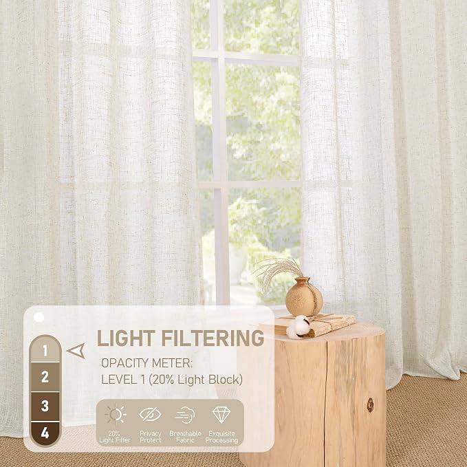 30 Inch Cafe Linen Curtains for Small Window, Cream Ivory Semi Sheer Light - Image 4