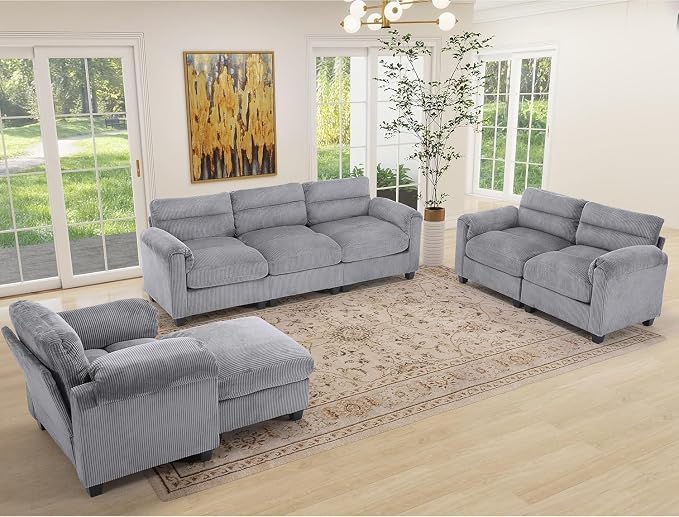HAOMARKETS Corduroy 2-Piece Sofa Set, Upholstered Ottoman and Loveseat 2-Seater - Image 7