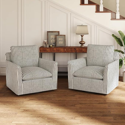 INZOY Swivel Accent Chair Set of 2, Upholstered Square Chair, Swivel Barrel by INZOY