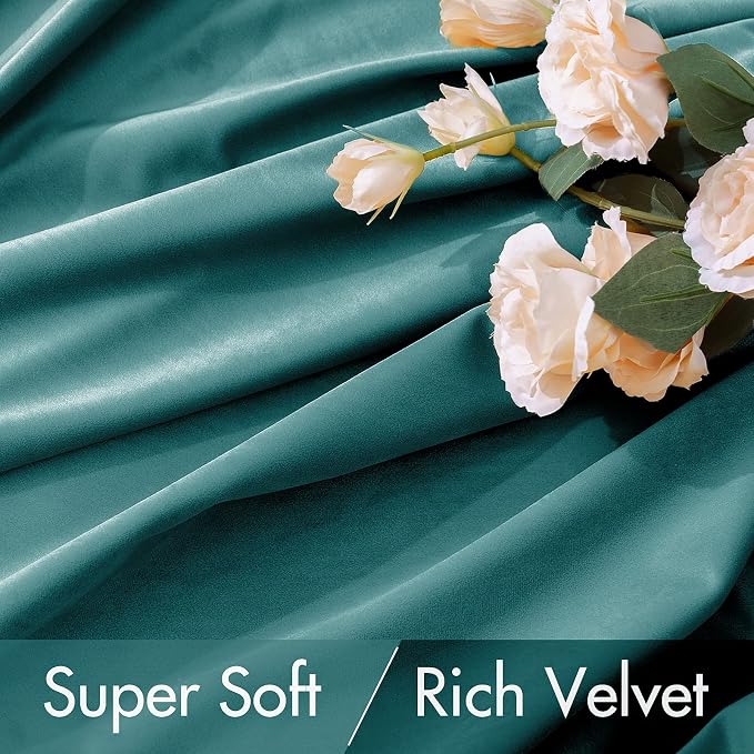 MIULEE Teal Velvet Curtains 52x96 inches 2 Panels Luxury Blackout Curtains | - Image 4