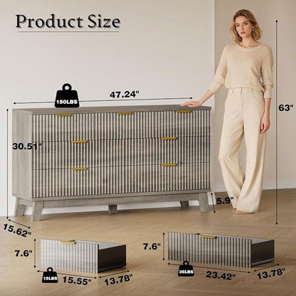 BORNOON Fluted 7 Drawer Dresser, 47.2" Wide Modern Boho Chest of Drawers - Image 2