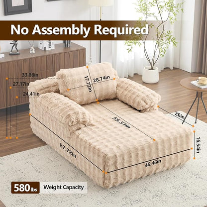 VINGLI Boneless Chaise Lounge Chair Indoor, 55.5" Deep Seat Sleeper Sofa Bed - Image 2
