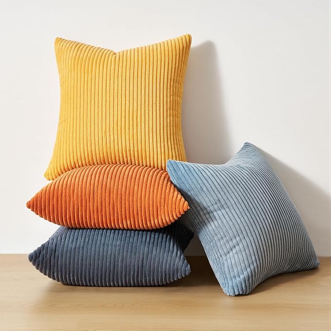 Topfinel Corduroy Pillow Covers 20x20 Blue and Orange Decorative Boho Pillow - Image 6