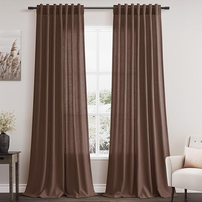 Mocha Mousse Curtains 96 Inch Long 2 Panel Set Back Tab Rod Pocket Linen by Nanspring