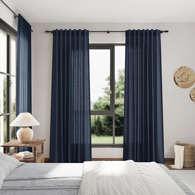 Vintage Blue Linen Curtains 108 Inches Long - Image 7