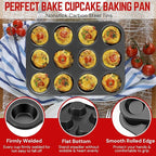 Flexzion Muffin Tray Cupcake Baking Pan 2 Pack, 12-Cup Nonstick Carbon Steel Muffin Tins Non-Stick Cupcake Tin Bakeware Accessories for Baking Cupcakes Muffin Brownies Snacks, Easy Clean, Fridge Safe