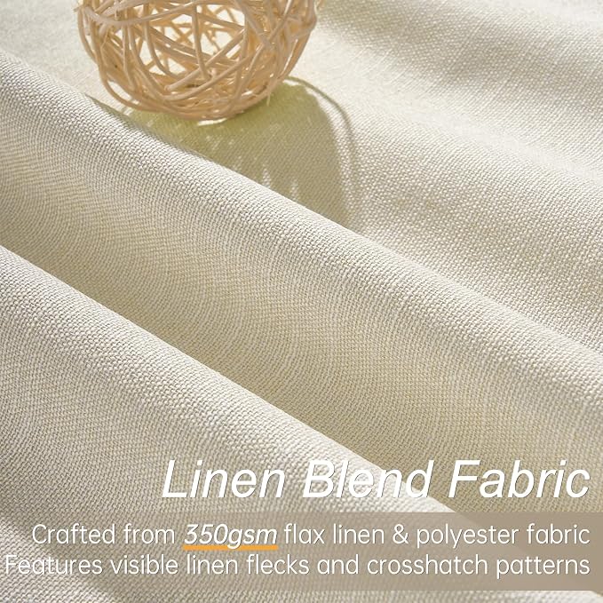 Topfinel 94 Inches Long Cream Colored Custom Blackout Linen Curtains, Ivory - Image 3