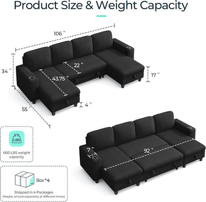 LINSY HOME Sectional Sleeper Sofa Pull Out Couches - Image 2