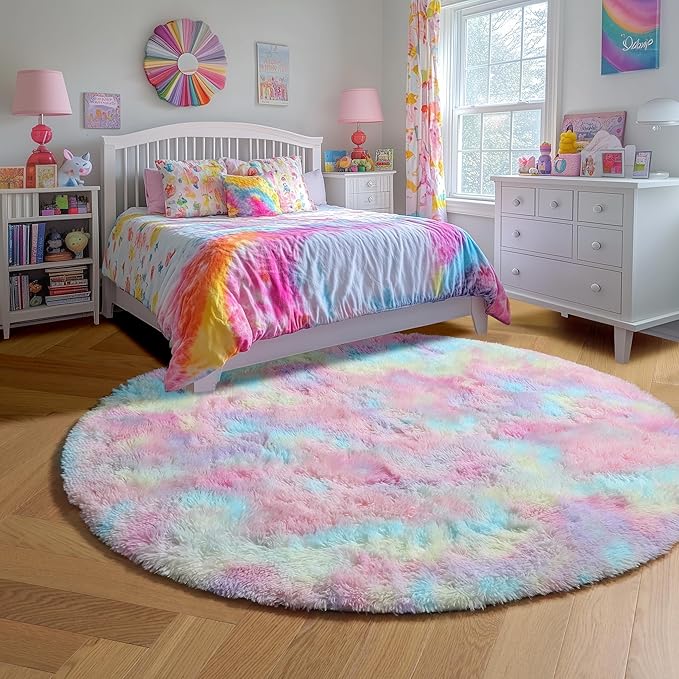 Amdrebio Rainbow Unicorn Pastel Small Round Rug 3Ft - Image 2