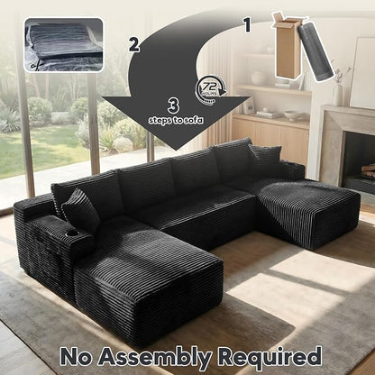 125 Inch Modular Sectional Sofa, Cloud Couch Oversized U Shaped Corduroy Sofa - Image 6