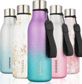 BJPKPK Insulated Water Bottles, 18 oz Stainless Steel Metal Water Bottle with Strap, BPA Free Leak Proof Thermos,Mugs,Flasks, Reusable Water Bottle for Sports & Travel,Sparkling Purple Green