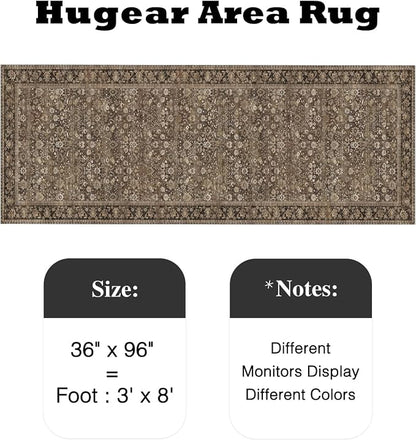 3x8 Brown Vintage Floral Washable Runner Rug - Image 2