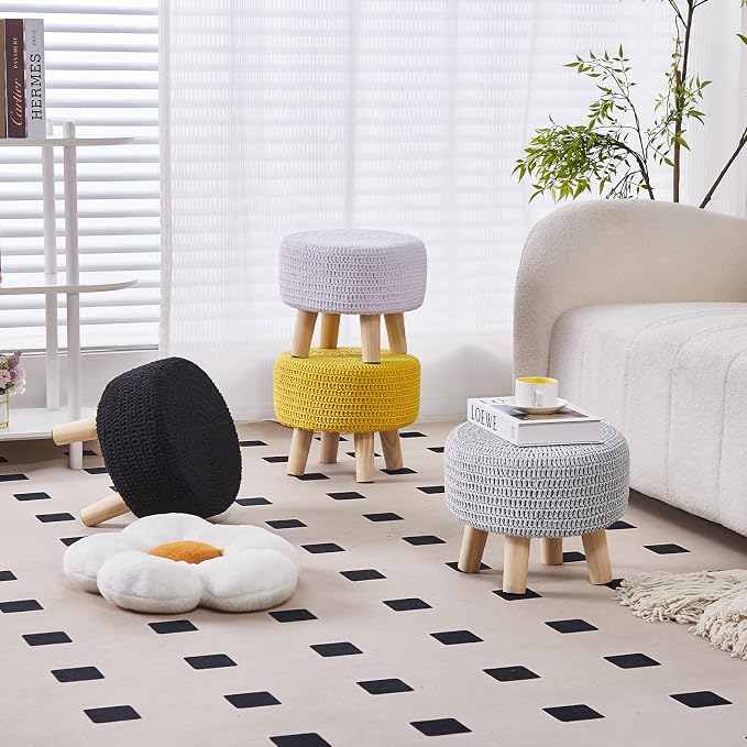 Wimarsbon Small Ottomans, 100% Hand Knitted Pouf, Round Footrest - Image 8