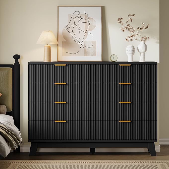 BORNOON Fluted 8 Drawer Tall Dresser, 47.2" Wide Modern Boho Chest of Drawers - Image 4