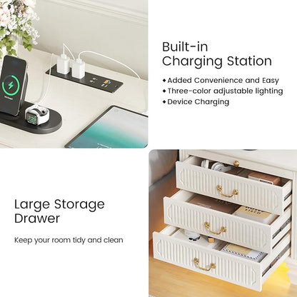 25.6'' Wide Bedside Table with 3 Drawers & Pull-out Tray, Smart Night Stand - Image 5