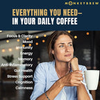 Monkey Brew Original - USDA Organic Mushroom Tea Drink - Non-Caffeinated Mushroom Coffee Alternative with Cacao Powder, Lion's Mane, Turkey Tail, Ashwagandha, Turmeric - Boosts Energy Focus & Immunity