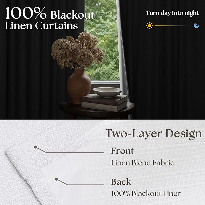 Snow White Pleated Linen 100% Blackout Curtains 96 Inches Long | Pinch Pleat - Image 2