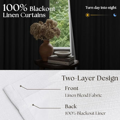 Snow White Pleated Linen 100% Blackout Curtains 100 Inches Long | Pinch Pleat - Image 2