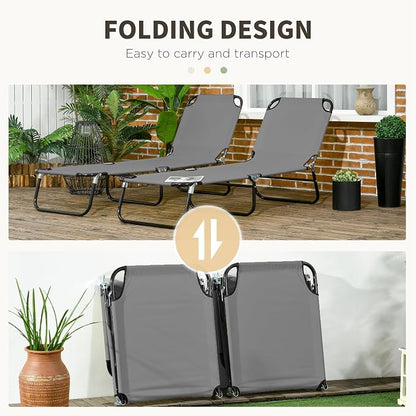 Outsunny 2 Piece Folding Chaise Lounge Pool Chairs, Outdoor Sun Tanning Chairs - Image 5