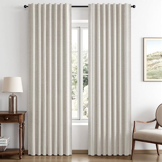 MIULEE 100% Blackout Linen Curtains 42 x 90 Inch Cream White 2 Panels | Thermal by MIULEE