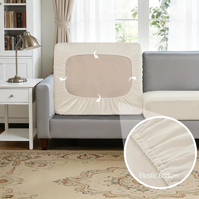 Hokway Velvet Couch Cushion Covers Water Resistant Seat Covers Stretch Sofa - Image 6