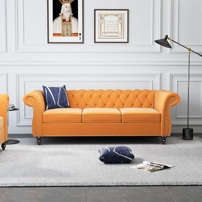 ORRD 2 Piece Living Room Set, Velvet Chesterfield Sofa Couch Chair - Image 3