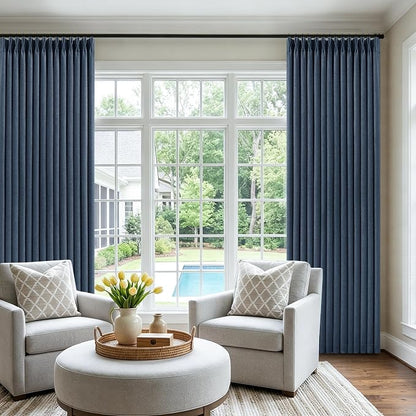 100% Black Out Pinch Pleated Linen Boho Curtains Navy Blue 80 Inch Length | - Image 7
