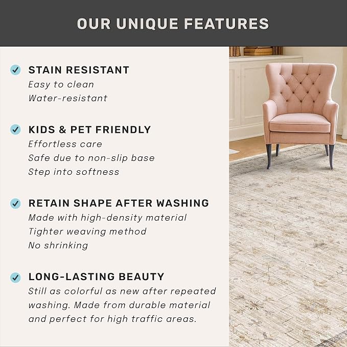 2x6 Long Beige Farmhouse Kitchen Runner Rug Washable Non Slip Carpet - Image 5